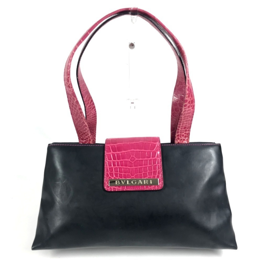 BVLGARI Bulgari Logo Shoulder Bag Handbag Rubber Leather Women's Black